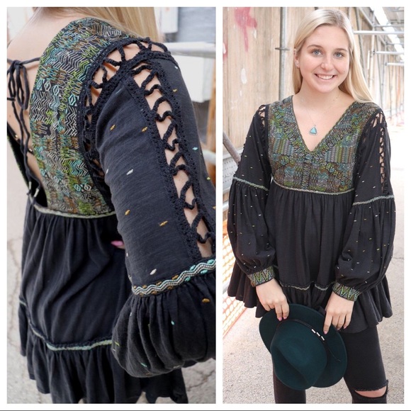 FREE PEOPLE BOHO FLOWY TUNIC MINI DRESS A3C - Picture 6 of 16